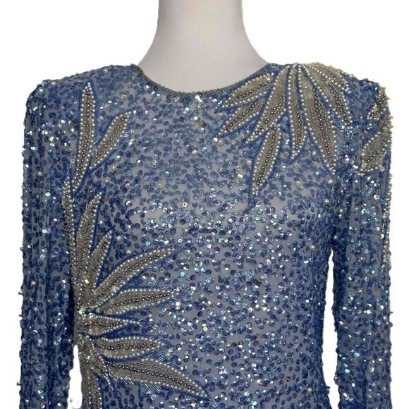 Jovani Women's VTG Dress Tunic Glam Artsy Beaded Sequin Blue Silver Size Small - Picture 4 of 12